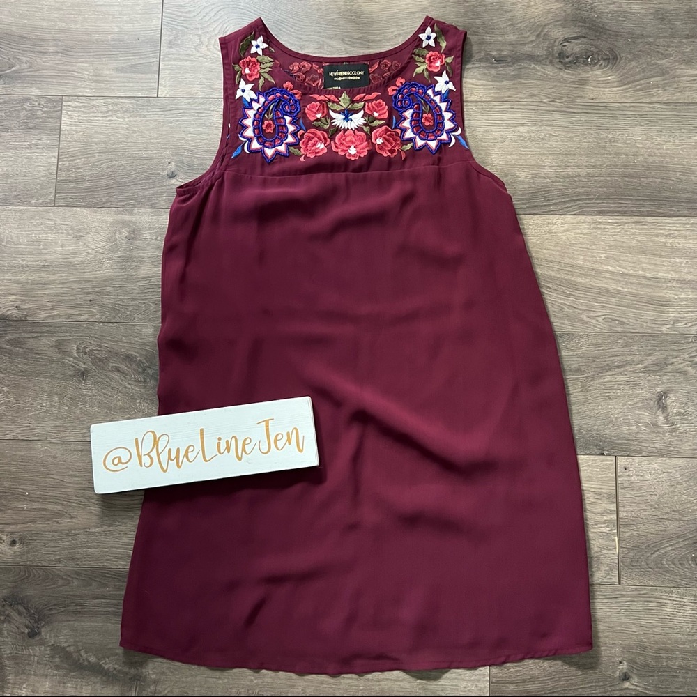 New Friends Colony Burgundy Beaded Mini Dress